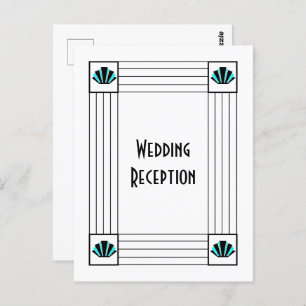 Blue Art Deco Design Hochzeitsempfang Postkarte