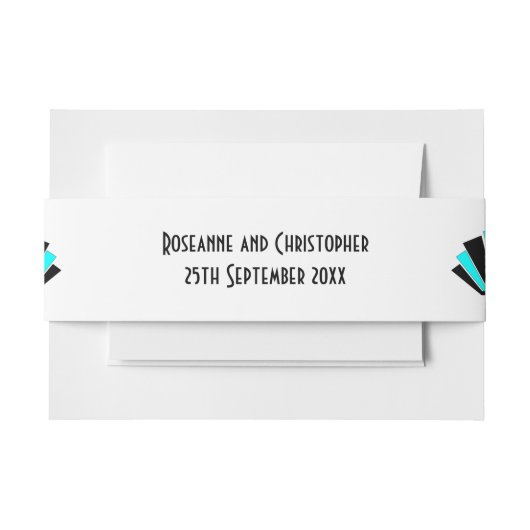 Blue Art Deco Design Wedding Einladungsbanderole (Vorderseite Beispiel)