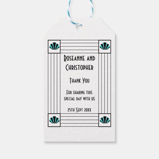 Blue Art Deco Design Wedding Geschenkanhänger (Rückseite)