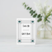 Blue Art Deco Design Wedding Platzkarte (Stehend Vorderseite)