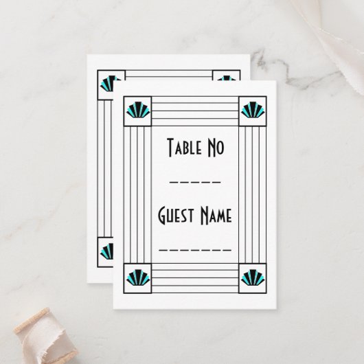 Blue Art Deco Design Wedding Platzkarte (Vorderseite/Rückseite Beispiel)