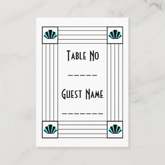 Blue Art Deco Design Wedding Platzkarte (Vorderseite)