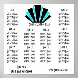 Blue Art Deco Design Wedding Poster