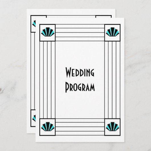 Blue Art Deco Design Wedding Programm (Vorne/Hinten)