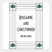 Blue Art Deco Design Wedding Quadratischer Aufkleber (Vorderseite)