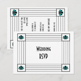 Blue Art Deco Design Wedding RSVP Karte