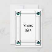 Blue Art Deco Design Wedding RSVP Karte (Vorderseite)