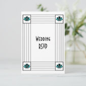 Blue Art Deco Design Wedding RSVP Karte (Stehend Vorderseite)