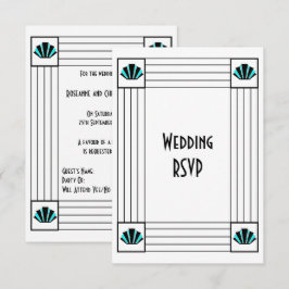 Blue Art Deco Design Wedding RSVP Karte