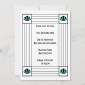 Blue Art Deco Design Wedding Save The Date (Rückseite)