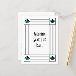 Blue Art Deco Design Wedding Save the Date Ankündigungspostkarte