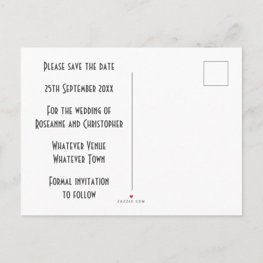 Blue Art Deco Design Wedding Save the Date Ankündigungspostkarte (Rückseite)