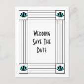 Blue Art Deco Design Wedding Save the Date Ankündigungspostkarte (Vorderseite)