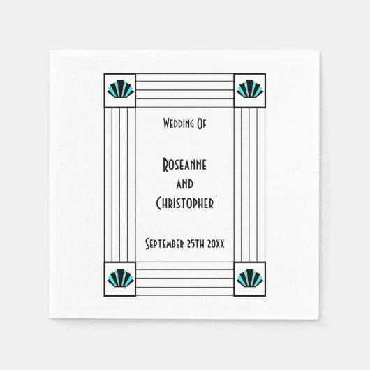 Blue Art Deco Design Wedding Serviette (Vorderseite)
