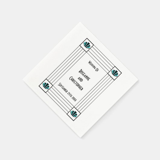 Blue Art Deco Design Wedding Serviette (Ecke)