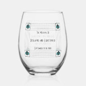 Blue Art Deco Design Wedding Weinglas Ohne Stiel (Rückseite)