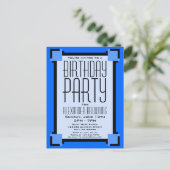 Blue Art Deco Geometric Geburtstag Einladung Postk (Stehend Vorderseite)