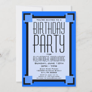 Blue Art Deco Geometric Geburtstagsparty Einladung