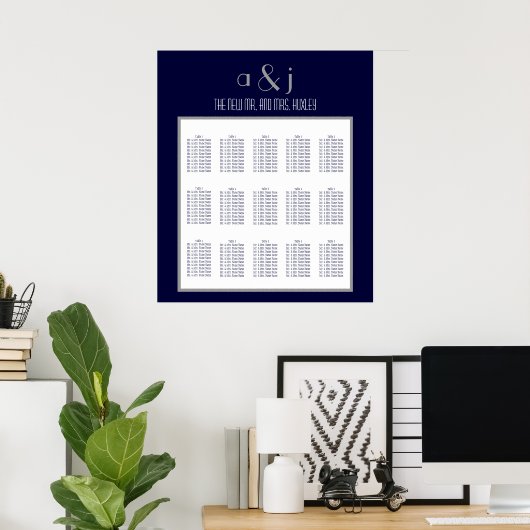 Blue Art Deco Hochzeitskarte 150 Poster (Heimbüro)