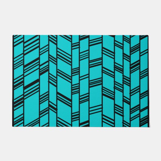 Blue Art Deco Lines Fußmatte (Vorderseite)