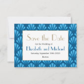Blue Art Deco Moderne Elegante Save the Date (Vorderseite)