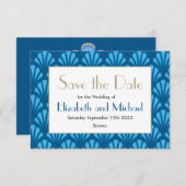 Blue Art Deco Moderne Elegante Save the Date (Vorne/Hinten)