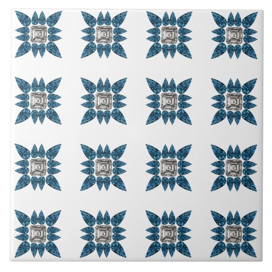 Blue Art Deco Muster Fliese (Vorderseite)