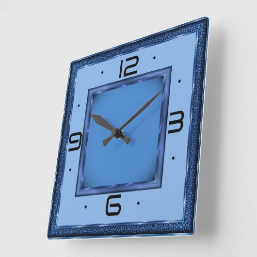 Blue Art Deco Quadratische Wanduhr (Winkel)
