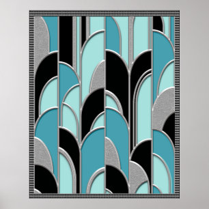 Blue Art Deco Style Abstrakt Poster