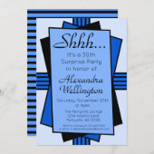 Blue Art Deco Überraschung Party Geburtstag Einladung (Vorne/Hinten)