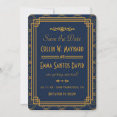 Blue Art Deco Wedding Save the Date (Vorderseite)