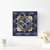 Blue Art Deko Quadratische Wanduhr (Zuhause)