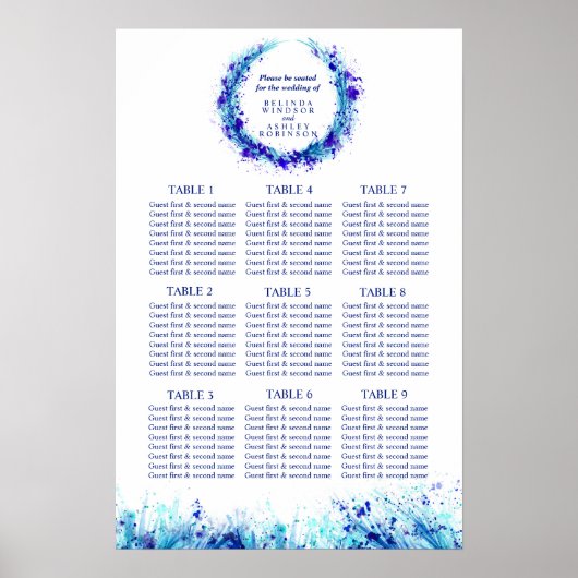 Blue Art Hochzeitstisch Planer 1-9 Tische Poster (Vorne)
