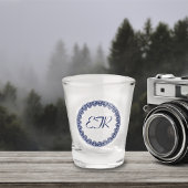 Blue Art Nouveau Monogram Schnapsglas