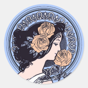 Blue Art Nouveau Runder Aufkleber