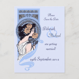 Blue Art Nouveau Save the Date Postkarte
