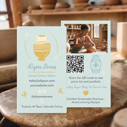 Blue Artisan Pottery Maker Crafts Foto qr Visitenkarte
