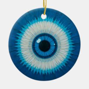 Blue Artistic Evil Eye Design Keramik Ornament