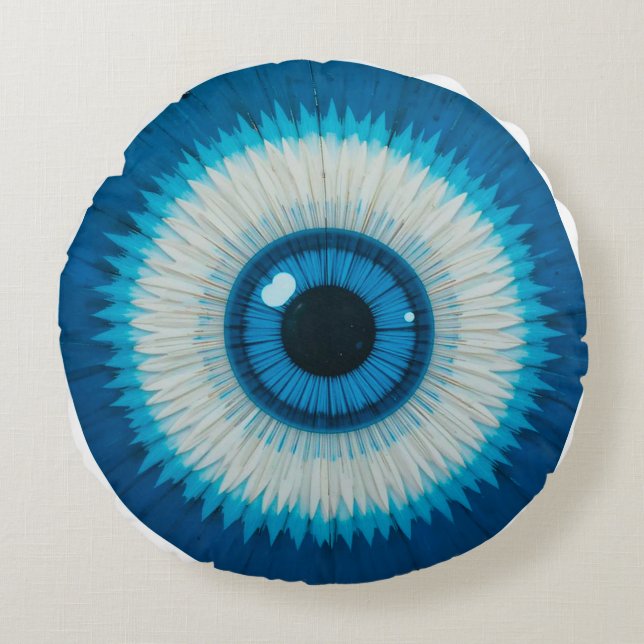 Blue Artistic Evil Eye Design Rundes Kissen (Vorderseite)