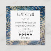 Blue Artistic Funky Music Theme with Social Icons Quadratische Visitenkarte (Rückseite)