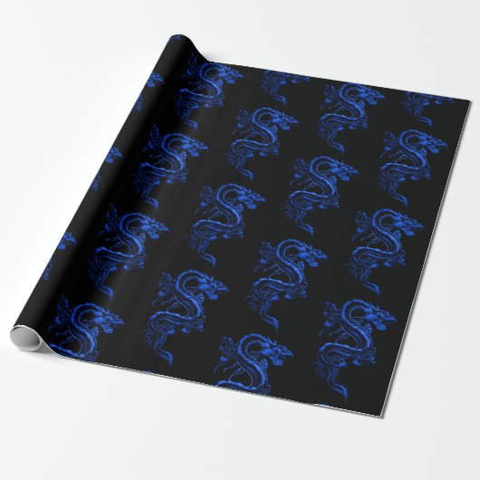 Blue Asian Dragon Geschenkpapier (Ungerollt)