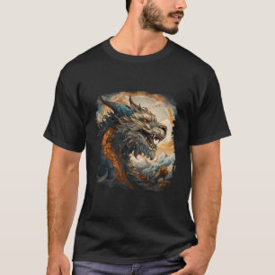 Blue Asian Dragon Moon Mountain Wolken Japanisch u T-Shirt