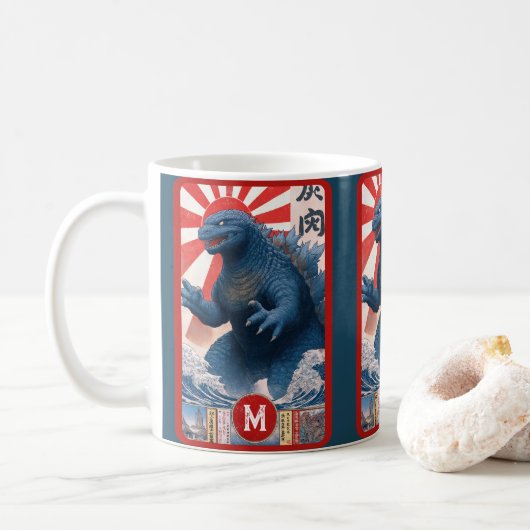Blue Asian Lizard Monster Monogram Bold Retro Cool Kaffeetasse (Mit Donut)