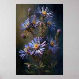 Blue Aster Blumen Art Print Poster
