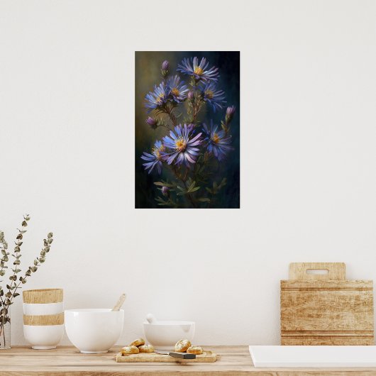 Blue Aster Blumen Art Print Poster (Küche)