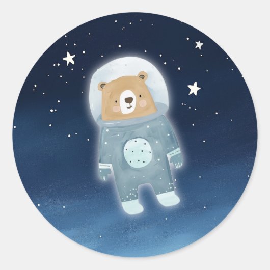 Blue Astronaut Bear Space Baby Dusche Runder Aufkleber (Vorderseite)