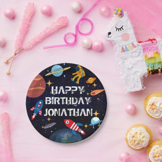 Blue Astronaut Birthday Planets Name Pappteller (Party)