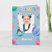 Blue Astronaut Foto Name Geburtstag Karte (Vorderseite)