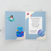 Blue Astronaut Foto Name Geburtstag Karte (Innenseite)