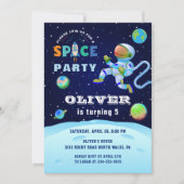 Blue Astronaut Galaxy Weltraumbahnhof Party Geburt Einladung (Vorderseite)